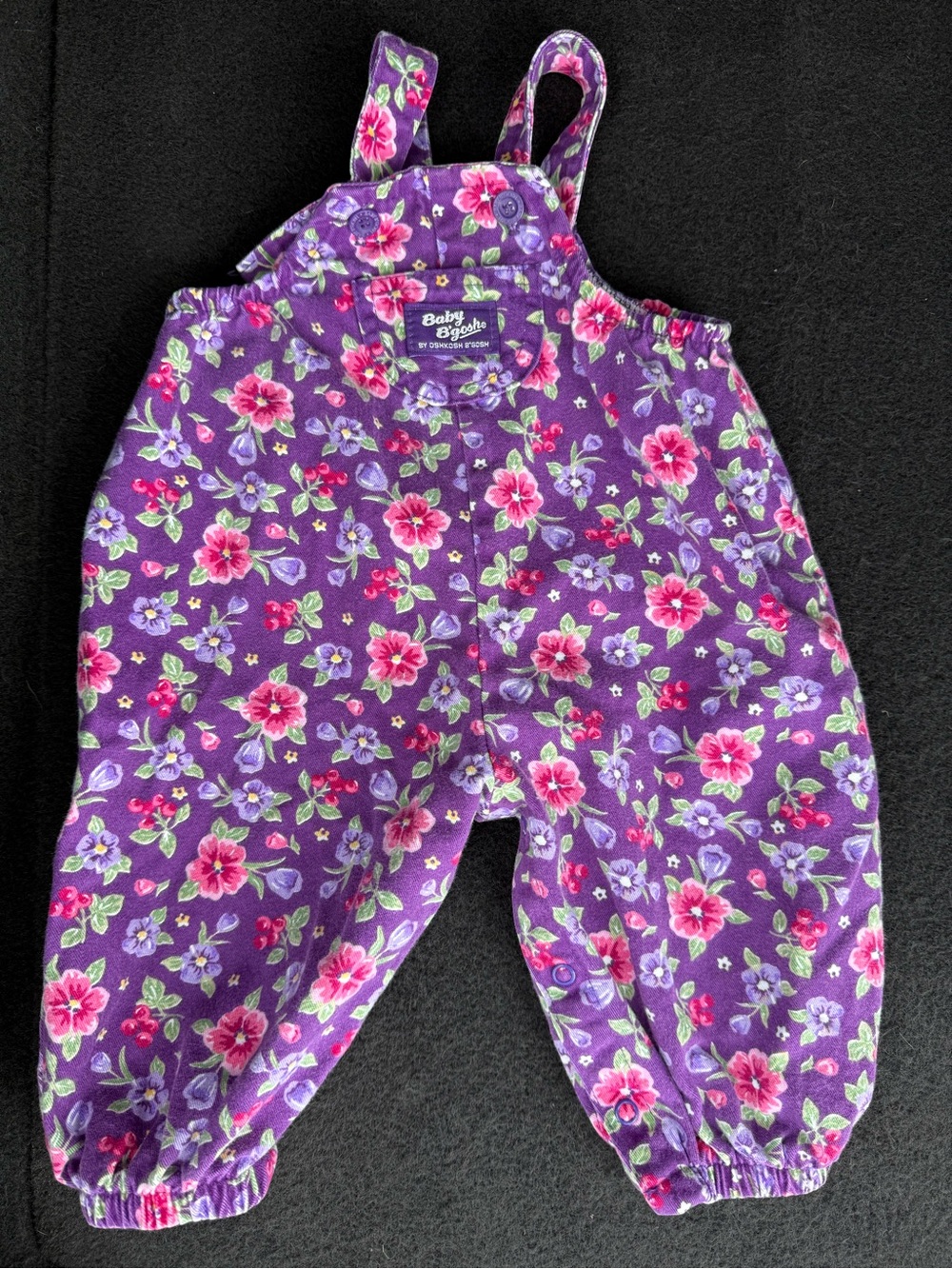 Vintage Osh Kosh Purple Floral Kids Overalls with Pink & Lavender Flowers